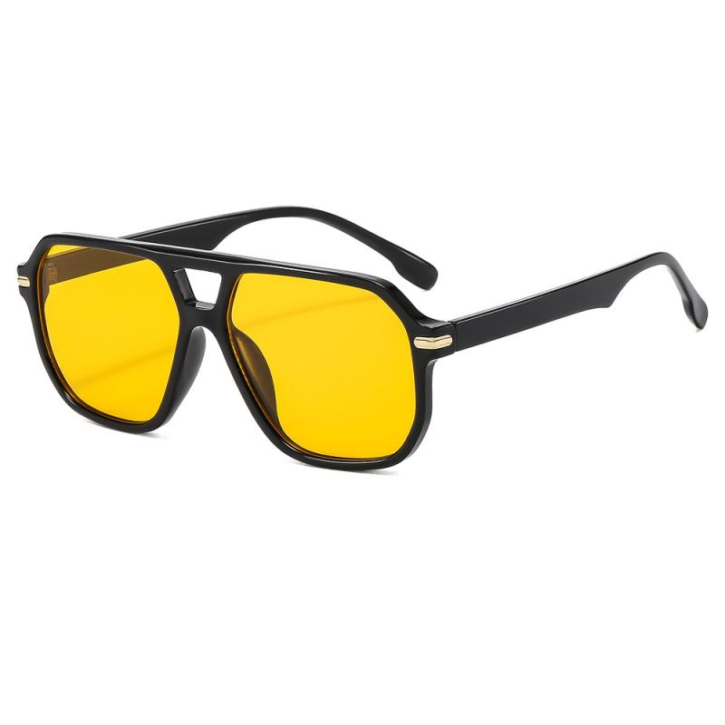 サングラス パイロット ダブルブリッジ スクエア レトロ ファッション トレンド UV400 UVカット 紫外線対策 遮光 運転 ドライブ アウトドア 旅行 普段使い PC素材 ブラック 黒 グレー 灰 サマー