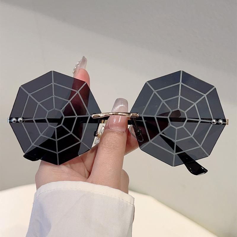 サングラス 個性派 スパイダーウェブ 変形 フレームレス UV400 UVカット 紫外線対策 ポリカーボネートレンズ おしゃれ ストリートスナップ 写真映え イベント パーティー 舞台 ファッション小物