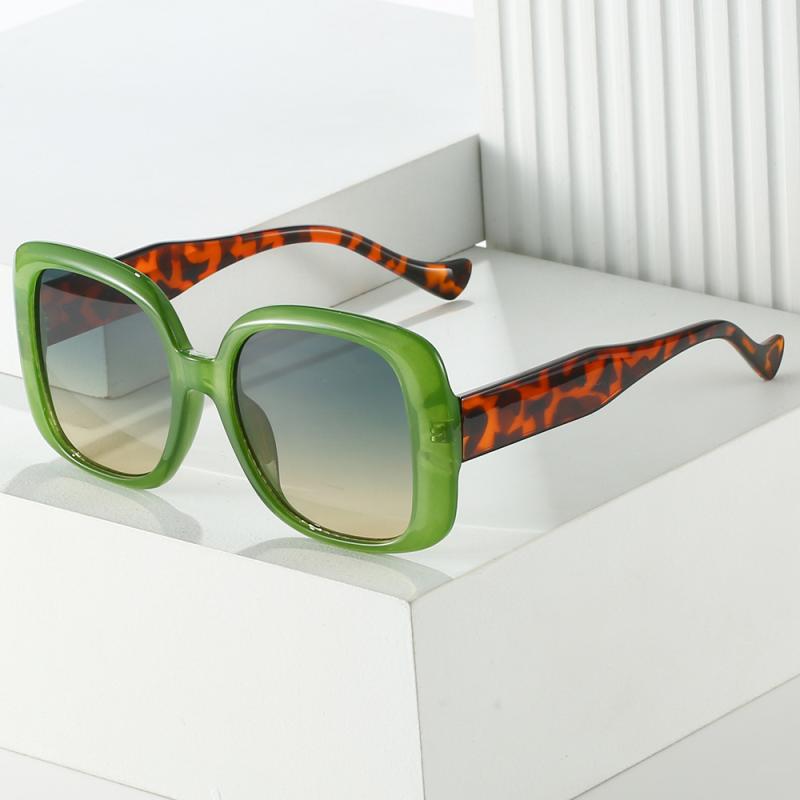 サングラス スクエア ビッグフレーム UV400カット 紫外線対策 カラーレンズ PC素材 グリーン グレー ブラウン ヒョウ柄 春夏 おしゃれ 上品 高級感 ドライブ レジャー ファッション小物 欧米風(4)