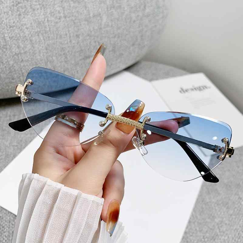 Sunglasses - サングラス レディース リムレス キャットアイ ゴールドフレーム PCレンズ UV400 欧米風 高級感 エレガント おしゃれ 個性的 ミニマリスト ファッション ストリート カジュアル ドライブ お出かけ