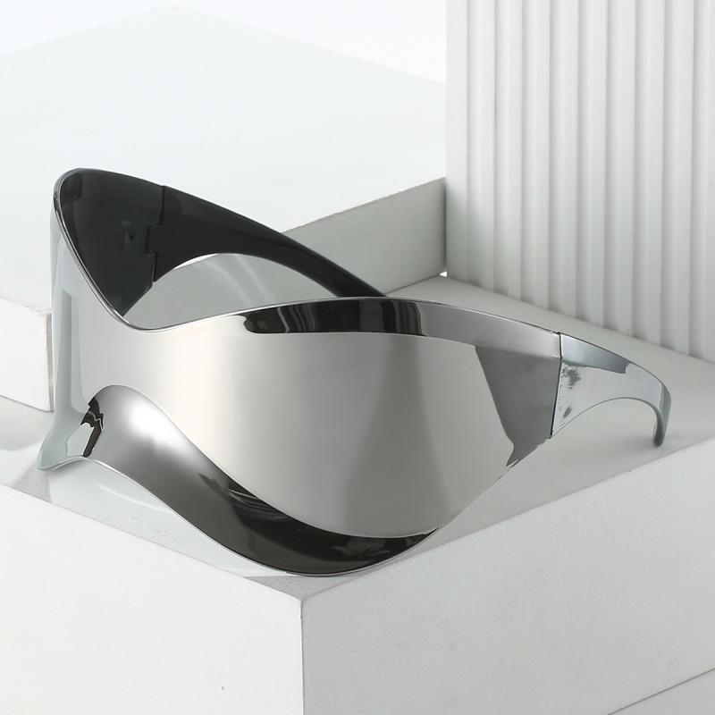 サングラス Y2K 未来系デザイン オーバーサイズ ビッグフレーム 一体型 シールド スポーツ UVカット UV..