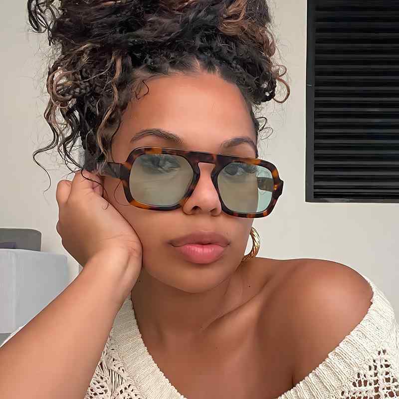 サングラス パイロット アビエーター レトロ ヴィンテージ ファッション スクエアフレーム UVカット 紫外線対策 日よけ アウトドア 運転 ドライブ PC素材 ユニセックス ブラック ブラウン グレー ヒョウ柄