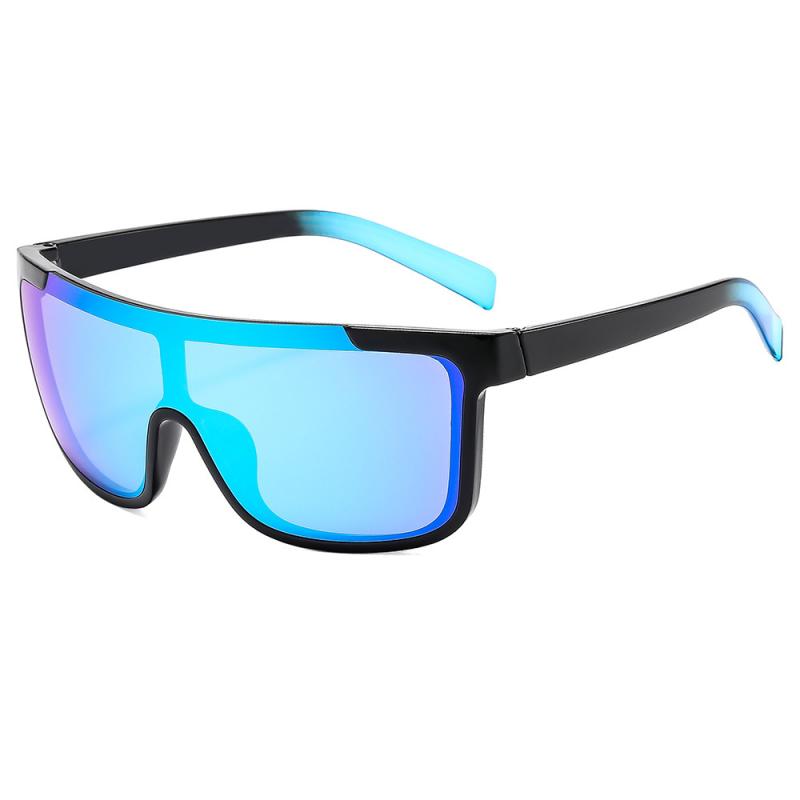 サングラス ハーフリム ビッグフレーム 一体型 PC素材 軽量 UVカット 紫外線対策 スクエア型 ブラック ..