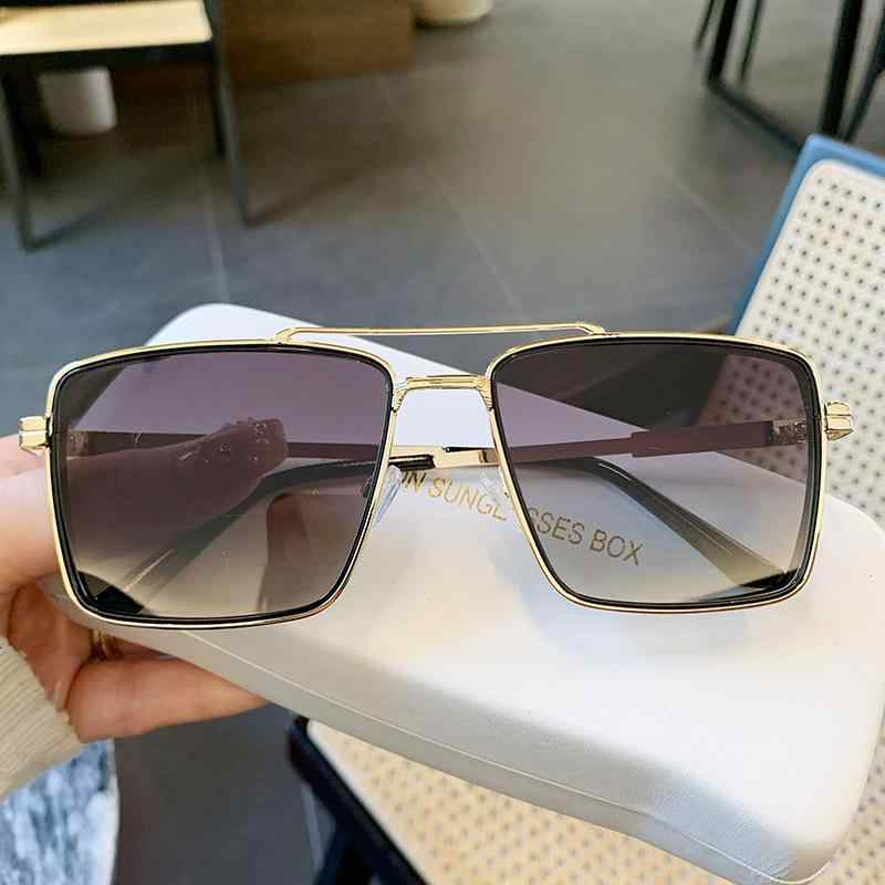 サングラス メンズ レトロ ダブルブリッジ スクエア ビッグ ゴールド グレーレンズ UV400カット 紫外線..