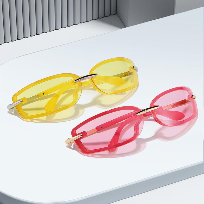 サングラス レディース アイウェア リムレス スクエア スモールレンズ UVカット 紫外線対策 カラフル ストリートファッション ギャル トレンド おしゃれ 釣り 旅行 アウトドア フェス パーティー PC素材(4)