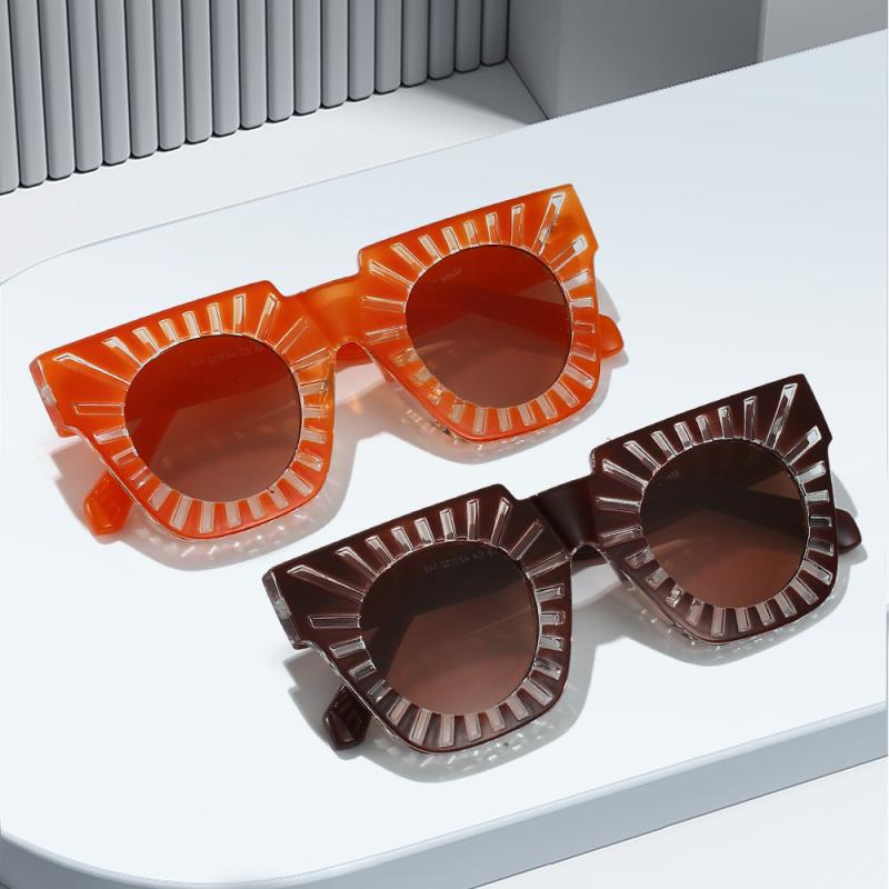 サングラス くり抜き 眉毛型デザイン スクエアフレーム フルリム UV400カット PC素材 ポリカーボネート..