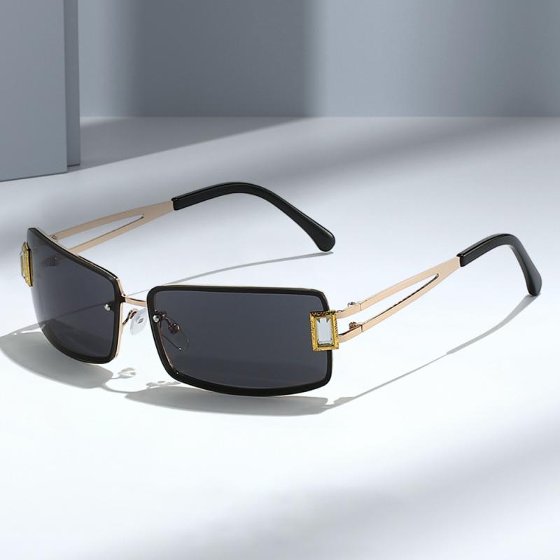 サングラス レディース 女性用 スクエア型 フレームレス リムレス メタルフレーム UV400 紫外線対策 日焼け防止 ファッションアイウェア ストリート カジュアル シンプル モダン オフィス 旅行 レジャー おしゃれ PCレンズ オールシーズン(x2)