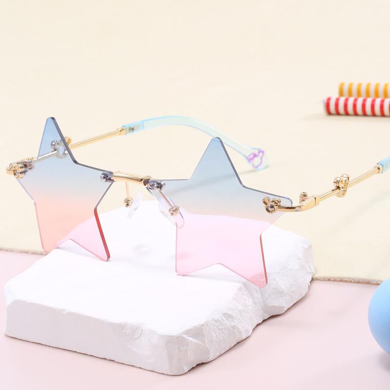 サングラス キッズ ベビー 男女兼用 星形 かわいい 個性的 UVカット リムレス ゴールドフレーム 亜鉛合..