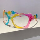 サングラス ユニセックス 個性的 不規則 変形デザイン 未来感 テック感 欧米 ヒップホップ パンク クール UV400 UVカット PC素材 軽量 ドライブ レジャー ファッション アイウェア 灰色レンズ 黒縁