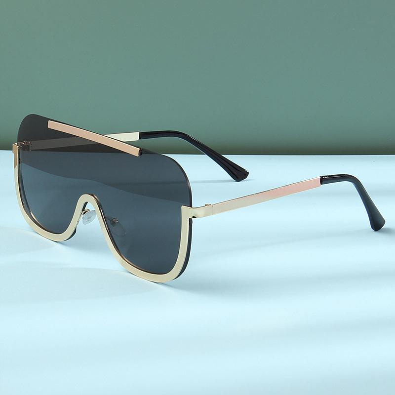 サングラス メンズ 男性用 ハーフリム シールド型 銅合金フレーム 一体型レンズ 異形 高級感 欧米風 UV..