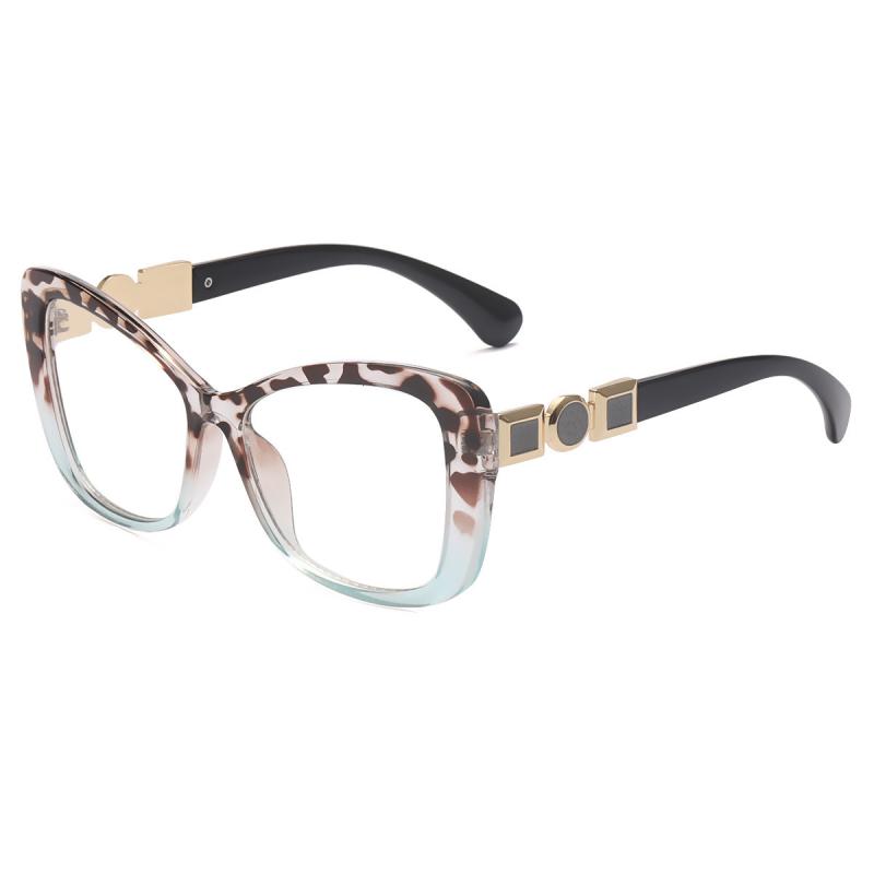 メガネ ユニセックス キャットアイ スクエア ブルーライトカット UVカット 電磁波防止 べっ甲柄 メタル装飾テンプル ファッションアイウェア 普段使い