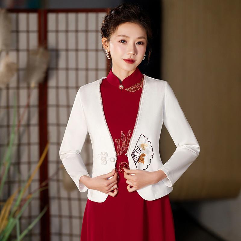 アウター レディース 春夏 チャイナドレス風 改良デザイン 刺繍 飾りボタン 上品 エレガント ワンピー..