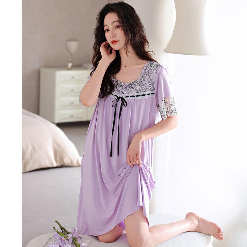 ルームワンピース レディース モダール 接触冷感 半袖 ネグリジェ ゆったり 大きいサイズ 薄手 春夏 部屋着 ミセス ママ 女性用 Uネック 通気性 伸縮性 快適 リラックス 普段使い ワンマイルウェア ミディ丈
