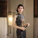 チャイナドレス レディース ネオチャイナ 民国風 レトロ 上海スタイル ノースリーブ ロング丈 スタンドカラー 改良型 モダン エレガント 上品 高級感 ポリエステル 夏
