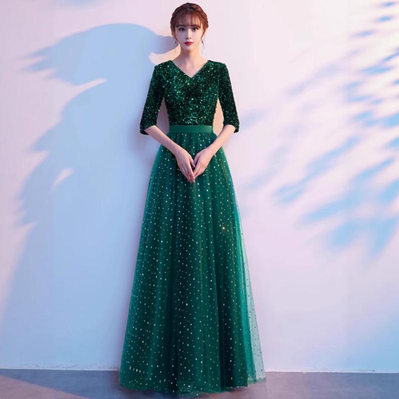 ドレス レディース スパンコール ロングドレス 合唱団 コーラス 演奏会 発表会 舞台 ステージ衣装 フォーマル Aライン マキシ丈 エレガント 上品 長袖 ハイウエスト