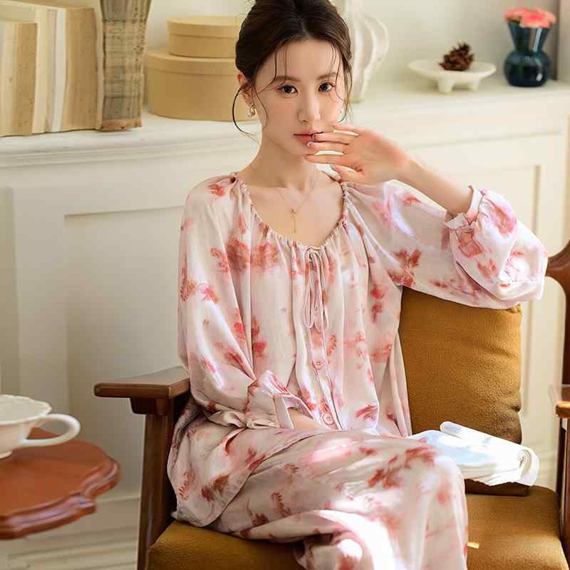 ルームウェア レディース 春物 接触冷感 長袖 ロングパンツ セットアップ パジャマ プリント 花柄 かわ..
