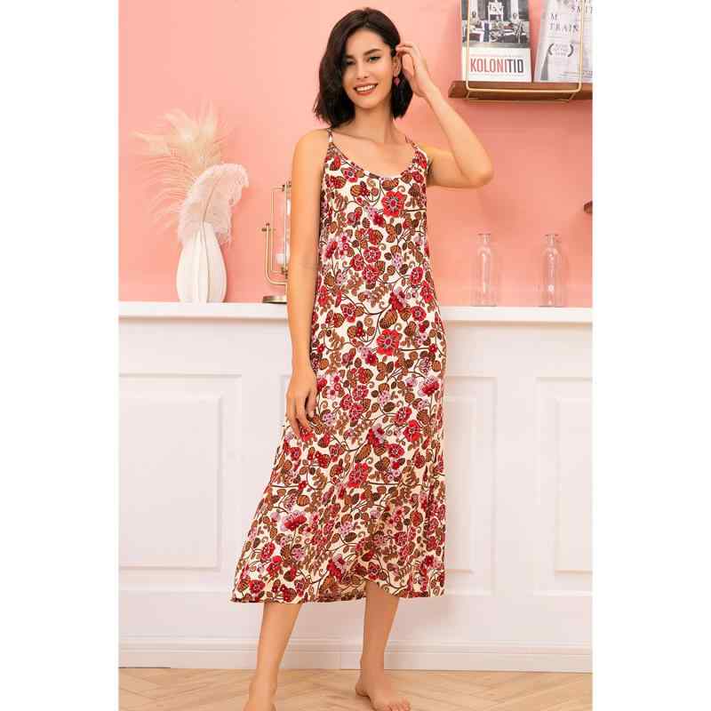 ルームウェア レディース 女性用 キャミソール プリント 総柄 ネグリジェ 再生繊維 伸縮性 快適 涼しい カジュアル ロング丈 春夏 ワンマイルウェア