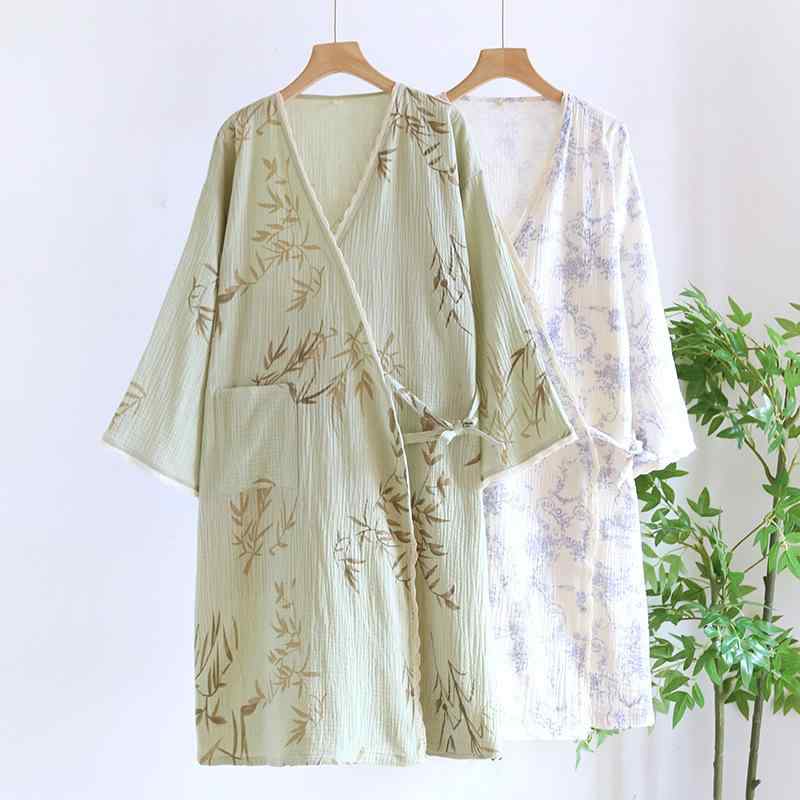 浴衣 レディース 和風 ローブ 純綿 ガーゼ 竹繊維 クレープ生地 薄手 通気性 Vネック ルームウェア パジャマ 部屋着 ガウン 快適