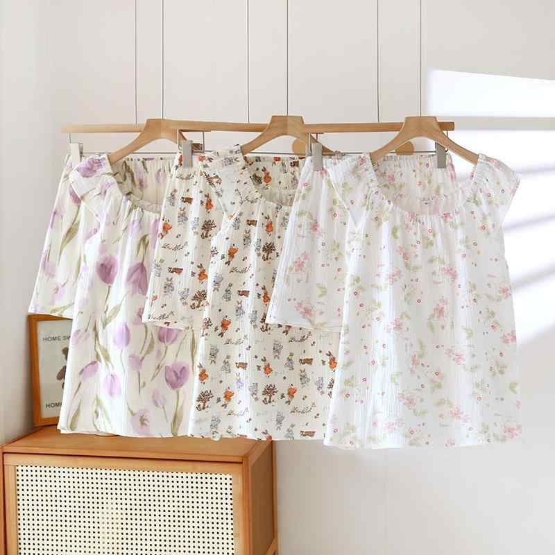 パジャマ レディース ルームウェア かわいい フェミニン コットン100% ダブルガーゼ キャミソール ショートパンツ 上下セット 薄手 快適 吸湿速乾 部屋着 寝巻き 春夏 ノースリーブ