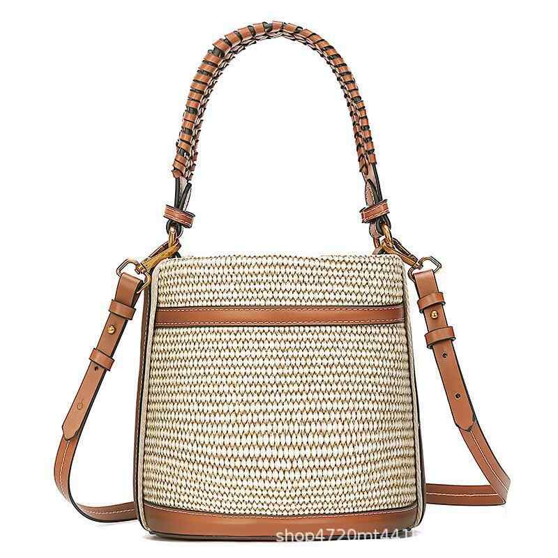 バッグ レディース 秋冬 ラフィア 編み込み バケツ型 手提げ ショルダーバッグ 斜め掛け 通勤 普段使い ビーチ リゾート おしゃれ カジュアル ストリート ソフト ブラウン系