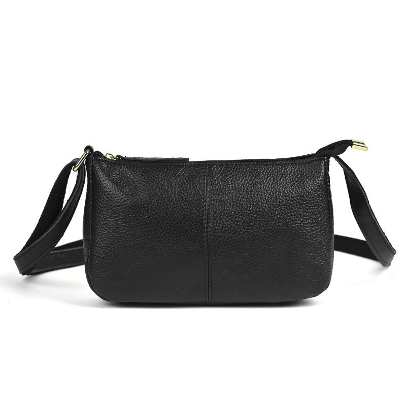 バッグ レディース 本革 牛革 ライチ型押し ブラック 餃子型 横型 スクエア ハンドバッグ ショルダーバ..