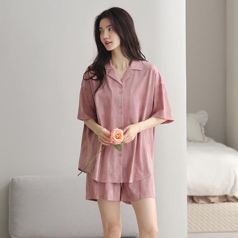 パジャマ レディース 夏 接触冷感 綿100% 柔らかい 薄手 半袖 短パン 上下セット 前開き 開襟シャツ ルームウェア 部屋着 寝間着 通気性 快適 おうち時間 普段使い