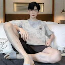 パジャマ メンズ 男性用 夏用 薄手 純綿 コットン100% 半袖 ショートパンツ 上下セット ルームウェア 部屋着 ホームウェア ナイトウェア 外出OK ワン...