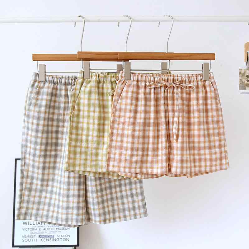 ショートパンツ カップル メンズ 春夏 純綿 ウォッシュコットン 小格子チェック柄 大きいサイズ ゆったり 薄手 部屋着 パジャマ ホームウェア ワンマイルウェア 普段使い リラックスウェア