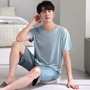 ルームウェア メンズ パジャマ モダール 半袖 ショートパンツ 丸首 上下セット 薄手 春夏 快適 通気性 伸縮性 涼しい カジュアル ワンマイルウェア 部屋着 ホームウェア