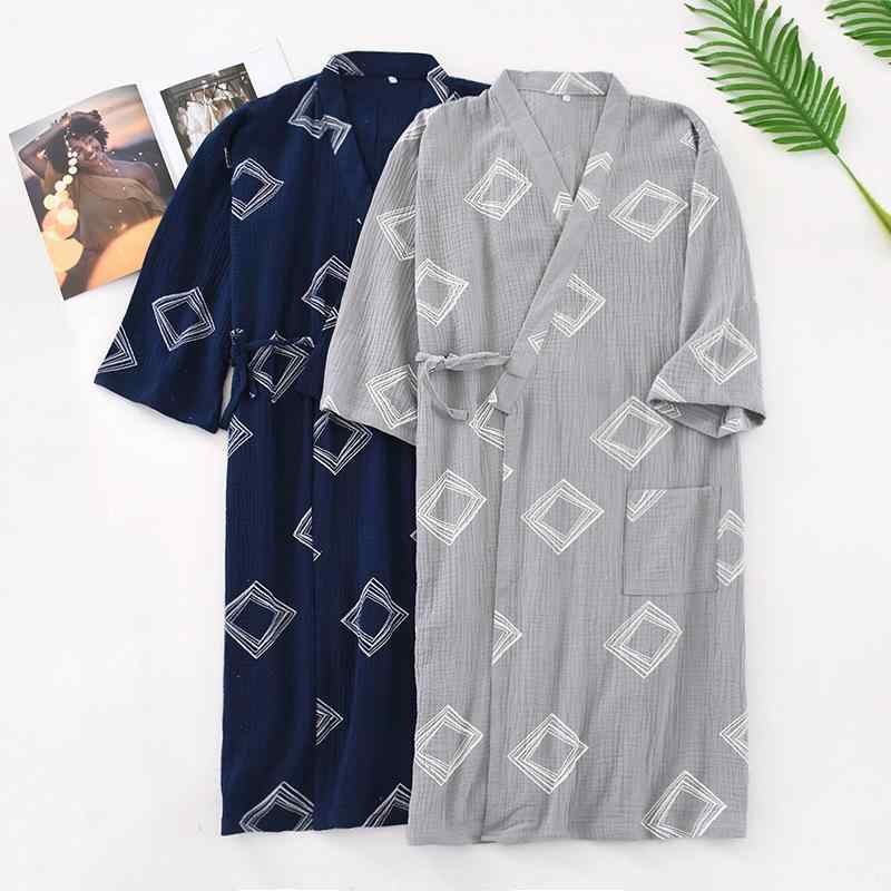 ローブ メンズ 男性用 純綿コットンガーゼ 薄手 軽量 和風 浴衣型 パジャマ ルームウェア 寝巻き バス..