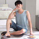ルームウェア メンズ モダール 夏 ノースリーブトップス 短パン セットアップ 大きいサイズ 薄手 快適 ストレッチ 部屋着 リラックス 外出着