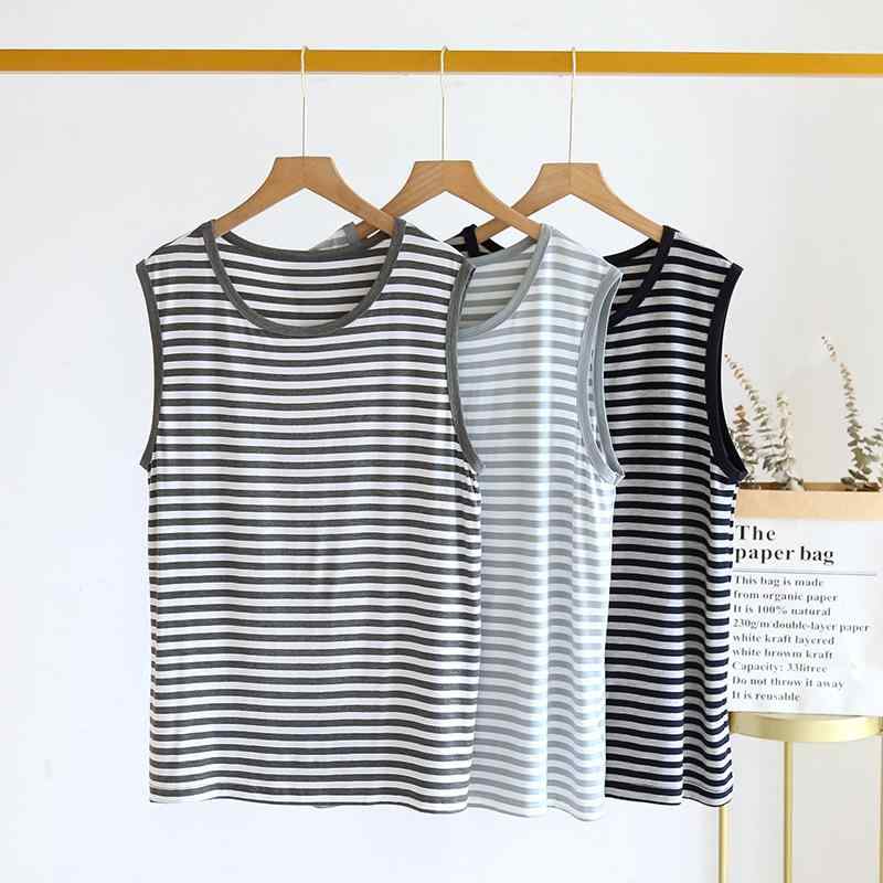 タンクトップ メンズ 男性 モダール ストライプ ボーダー ノースリーブ トップス カットソー ゆったり ..