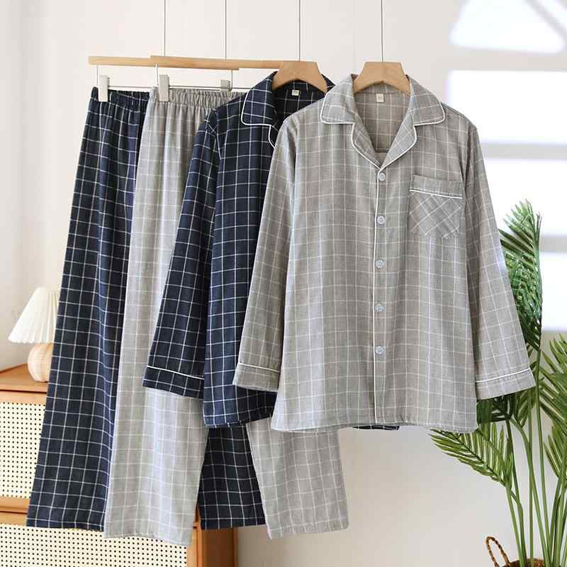 パジャマ メンズ 男性用 綿100% コットン 先染め クラシック チェック柄 長袖 薄手 春夏 ルームウェア ..