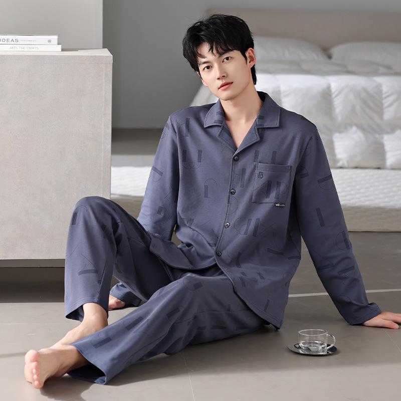 楽天way-ugoパジャマ メンズ ルームウェア 男性用 綿100％ 長袖 開襟 上下セット ゆったり 大きいサイズ 春秋 薄手 テーラードカラー ロングパンツ 部屋着 通気性 伸縮性 快適 ワンマイルウェア シンプルカジュアル 普段使い
