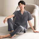 パジャマ メンズ 男性用 夏物 半袖 襟付き 綿100% 薄手 長ズボン ルームウェア 部屋着 上下セット 大きいサイズ ゆったり 通気性 伸縮性 快適 カジュアル
