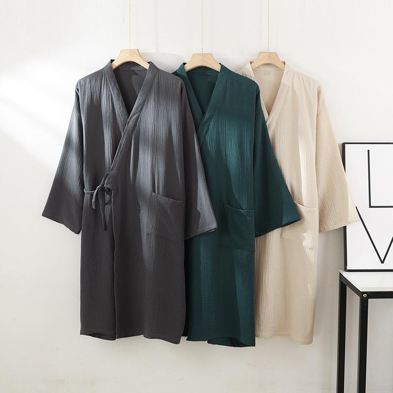 浴衣 男性用 綿100% ダブルガーゼ 和風 バスローブ 寝間着 ルームウェア 部屋着 ナイトガウン ゆったり..