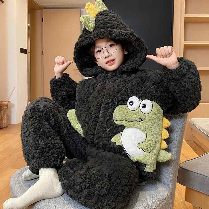 パジャマ ルームウェア キッズ 男の子 ジュニア 秋冬 三層中綿入り サンゴフリース 厚手 あったか フリ..