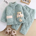 ルームウェア キッズ ベビー 男の子 女の子 子供 冬 フランネル 厚手 中綿入り 三層構造 あったか 保温 上下セット パジャマ 部屋着 もこもこ ふわふわ ...