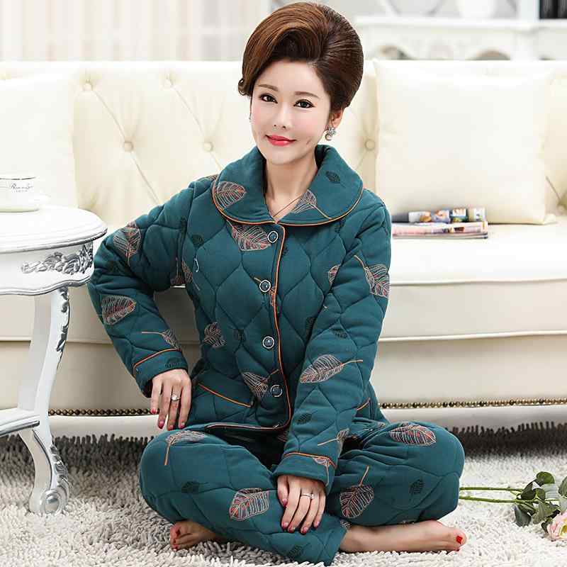 パジャマ ルームウェア 中高年 シニア 母 祖母 冬 厚手 中綿入り フランネル ポリエステル 開襟 長袖 長ズボン 部屋着 保温 防寒 暖かい 快適 ゆったり リラックス