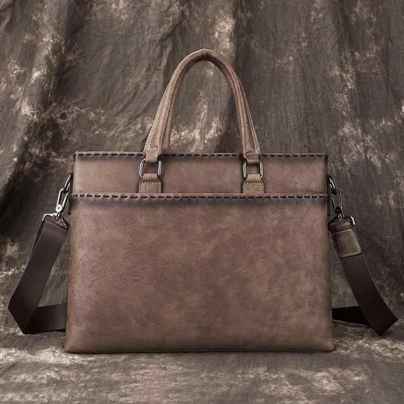 ブリーフケース メンズ 本革 牛革 横型 スクエア型 ビジネス 書類鞄 通勤 パソコンバッグ 手提げ鞄 レトロ ヴィンテージ 欧米風 カジュアル 普段使い 多機能 PC収納(4)