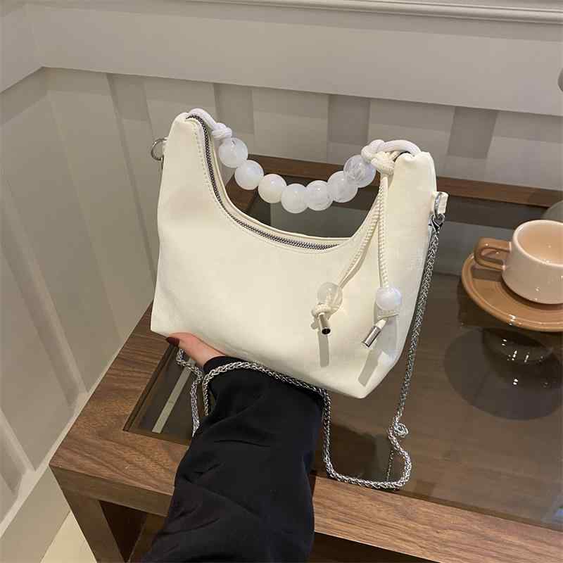 バッグ レディース ビーズ チェーン ハンドバッグ ショルダーバッグ 斜め掛けバッグ PUレザー 合皮 コ..