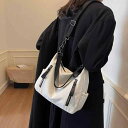 ショルダーバッグ レディース 大容量 帆布 キャンバス 鞄 学生 通学 通勤 普段使い デイリーユース おしゃれ カジュアル 斜め掛け 肩掛け ブラック アイボリー 春夏(4)