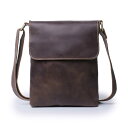 ショルダーバッグ メンズ 男性用 斜め掛けバッグ 鞄 本革 クレイジーホースレザー 牛革 シンプル レトロ 大容量 iPad収納 ブラウン ダークブラウン 日常使い デイリーユース(4)