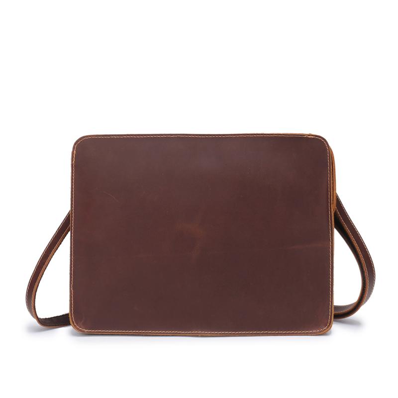 ショルダー クラッチバッグ メンズ 男性用 本革 牛革 ビジネス カジュアル タブレット収納 ドキュメントケース セカンドバッグ 肩掛け 鞄 横型 レトロ 型崩れしにくい ブラウン(4)