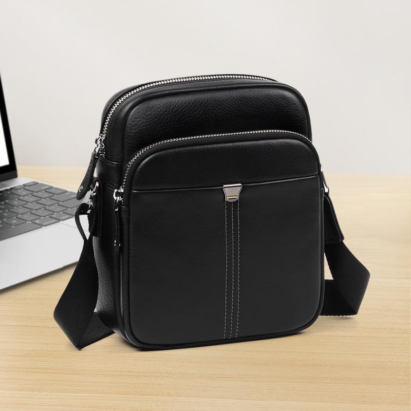 バッグ メンズ 牛革 本革 レザー ショルダーバッグ 斜め掛け ワンショルダー クロスボディ ビジネス 通勤 オフィス カジュアル 普段使い 休日 お洒落 高級感 軽量 防水 耐摩耗 ブラック 切り替え(4)