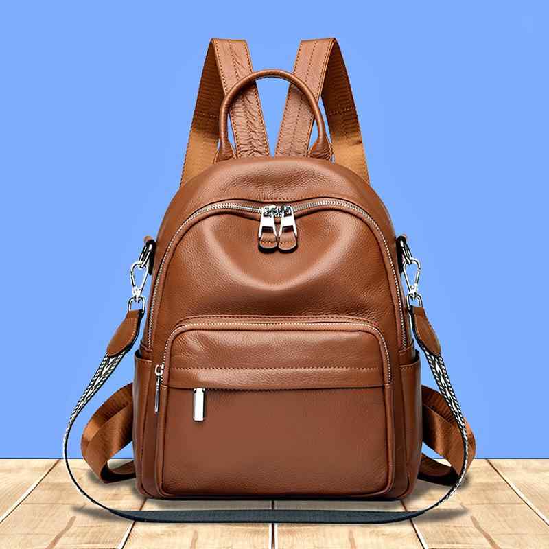 リュックサック レディース 女性用 本革 牛革 大容量 高級感 シンプル ソフト 通勤 通学 デイリーユース 普段使い 耐摩耗性 防犯 ファスナーポケット 携帯ポケット バックパック 鞄 ブラック キャラメル アプリコット(4)