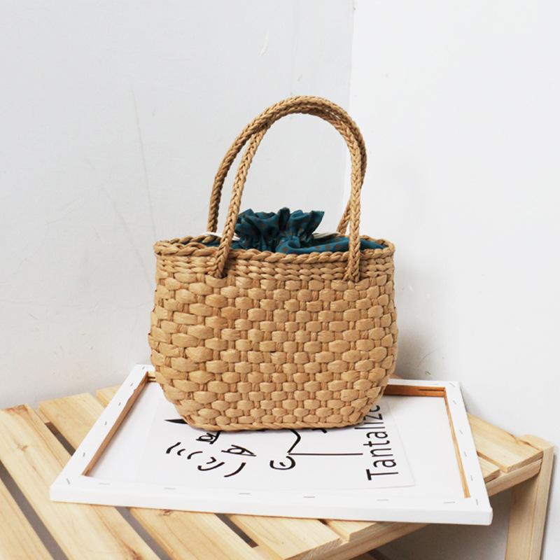 かごバッグ レディース 女性用 巾着開閉 ドット柄裏地付き 手提げ ペーパー素材 編み込み フェミニン ..