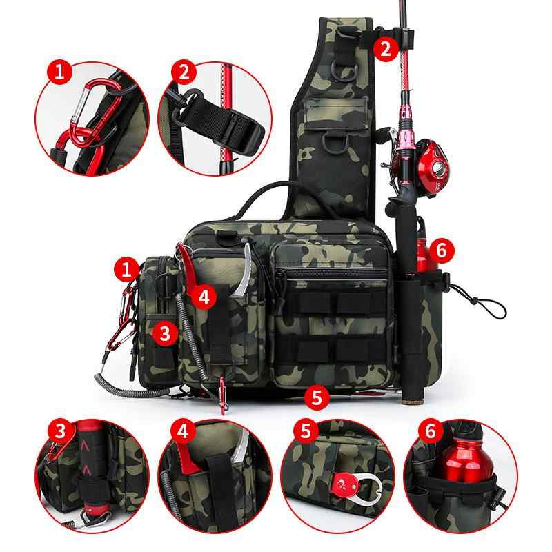 バッグ メンズ 多機能 大容量 ウエスト ボディバッグ 斜め掛け 釣具 ルアー ロッドホルダー 餌 糸 リール 収納 アウトドア 防水 ナイロン素材