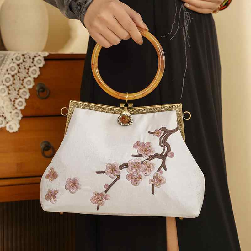 ハンドバッグ ショルダーバッグ レディース チャイナ風 エスニック 梅モチーフ 刺繍 タッセル ミニ ス..