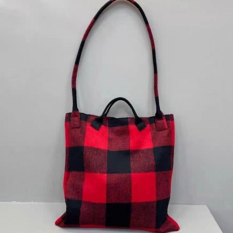 鞄 レディース 秋冬 レッドチェック柄 綿素材 トート ハンド ショルダー 斜め掛け ミニバッグ おしゃれ カジュアル ソフト 普段使い 通勤 通学 ショッピング デイリーユース